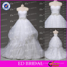 2015 vestido de bola escote corazón recubiertos de lado recogidas de encaje Appliqued cristal boda fábrica vestidos